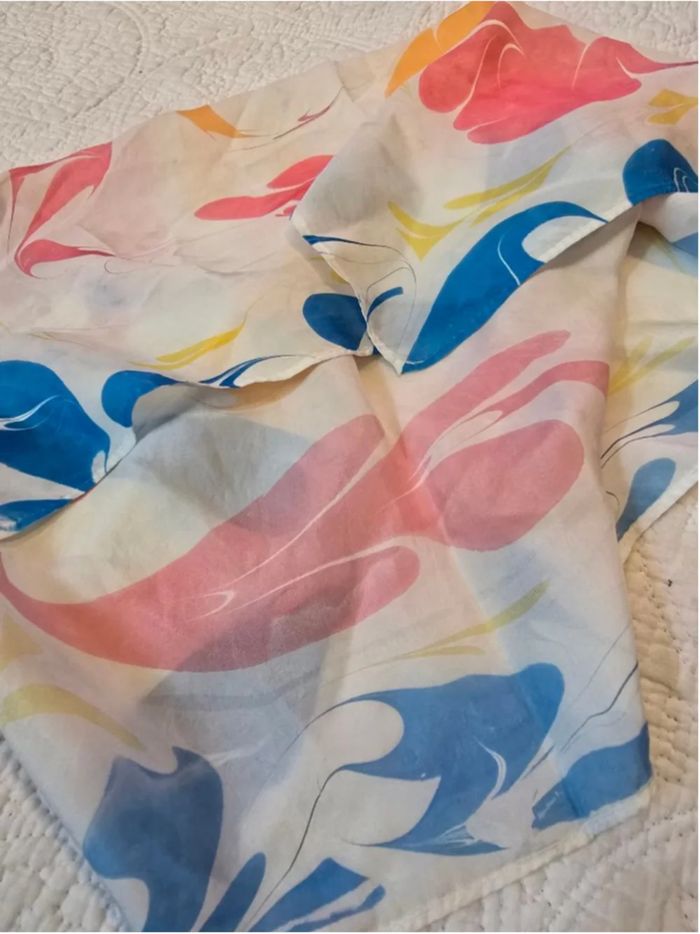 Set of two pure SILK Scarves White Blue Multi-color Styling Accessories
